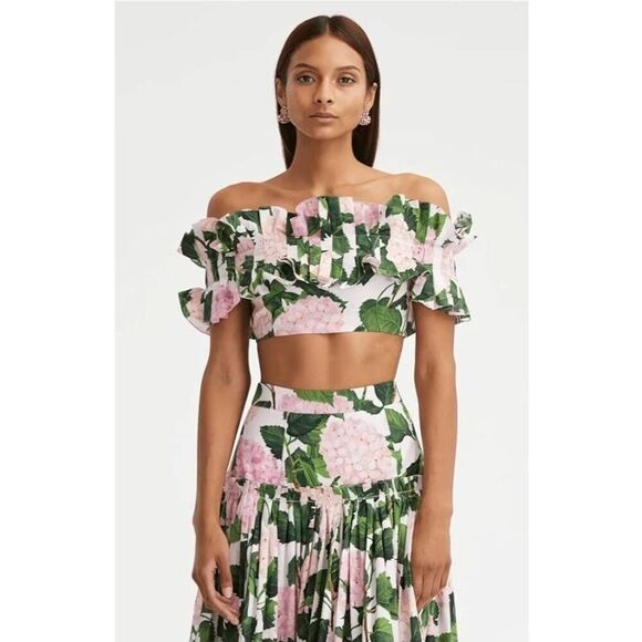 Ruffle Bandeau Hydrangea Split Swimsuit Set Women's Bikini Skirt Floral Print - Picture 7 of 8